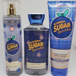 NEW Bath & Body Works Blueberry Sugar Pancakes 3 pc set of Mist, Gel, Cream